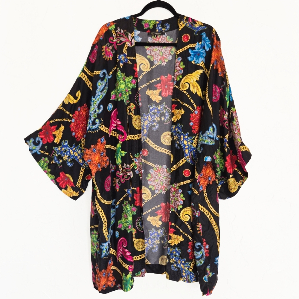 Versace Silk Chain Floral Patterned Kimono Robe